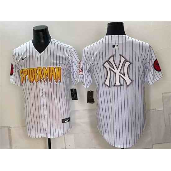 Men New York Yankees X Spider Man Team Big Logo White Limited Stitched Baseball Jersey 003