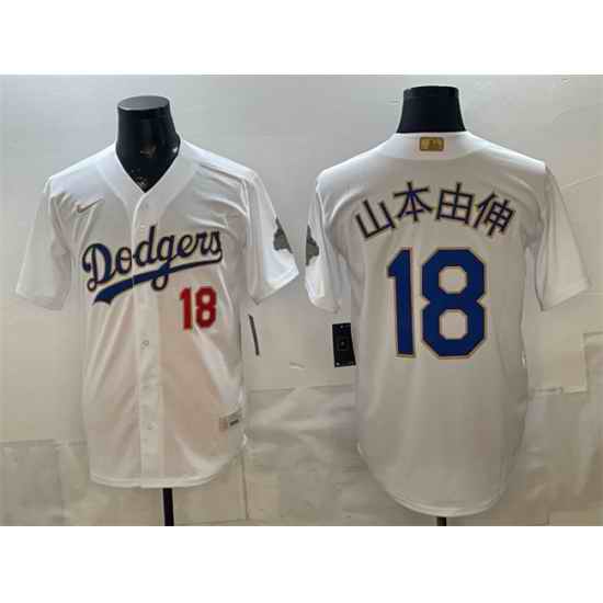 Men Los Angeles Dodgers  18 Yoshinobu Yamamoto White 2026 Gold Collection Stadium Stitched Baseball Jersey II