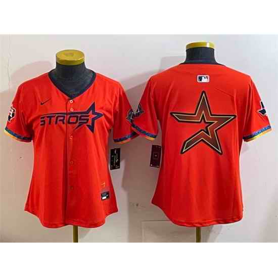 Youth Houston Astros Team Big Logo Orange 2025 City Connect With Texas Patch Limited Stitched Baseball Jersey 003