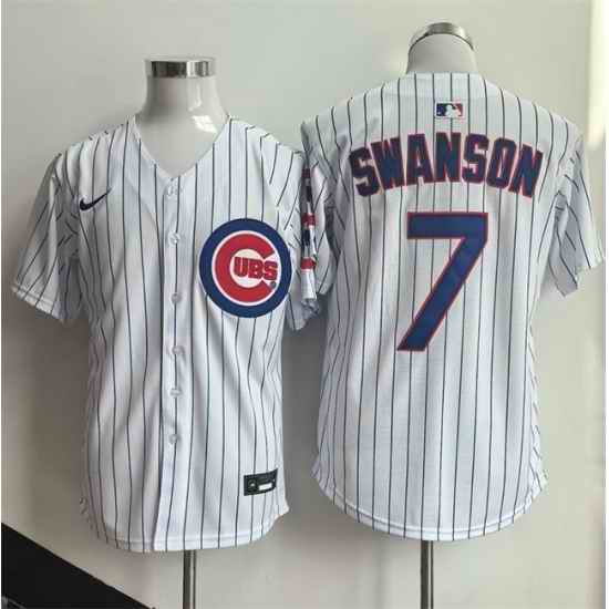 Men Chicago Cubs  7 Dansby Swanson White Home Limited Stitched Baseball Jersey