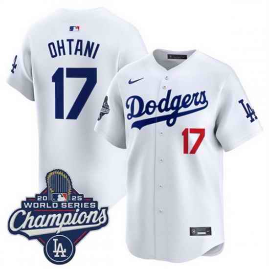 Youth Los Angeles Dodgers 17 Shohei Ohtani White 2025 World Series Champions Patch Home Limited Stitched Baseball Jersey