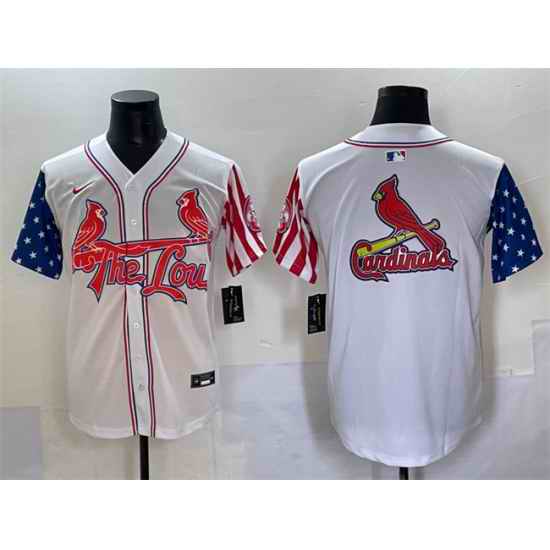 Men St Louis Cardinals Team Big Logo White Independence Day Vapor Premier Limited Stitched Baseball Jersey 1