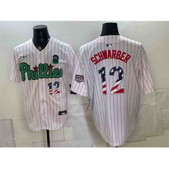 Men Philadelphia Phillies  12 Kyle Schwarber White Phanatic USA 250 Fourth of July Stitched Baseball Jersey