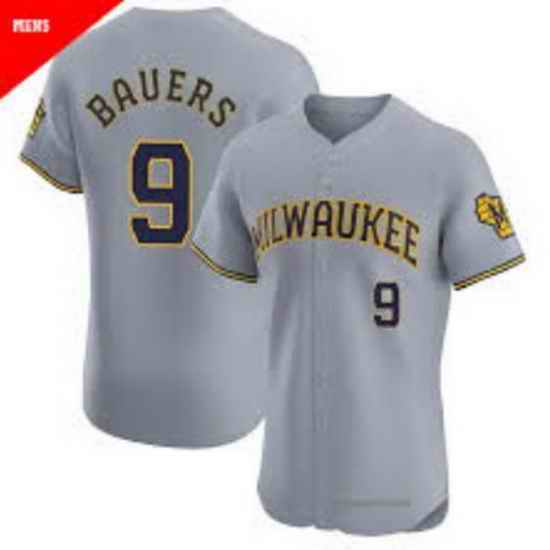 Men Milwaukee Brewers Jake Bauers #9 Home Gray Stitched Limited Jersey