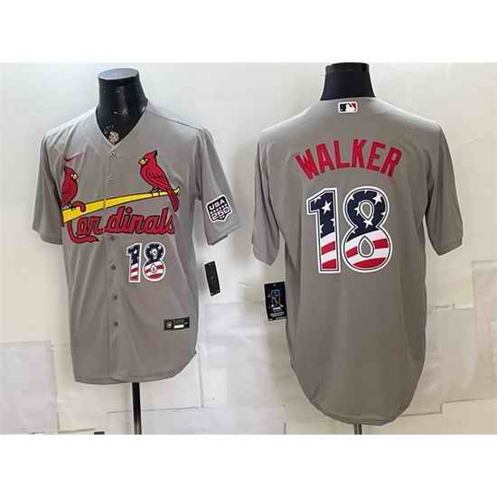 Men St  Louis Cardinals  18 Jordan Walker Grey USA 250 Fourth of July Stitched Baseball Jersey
