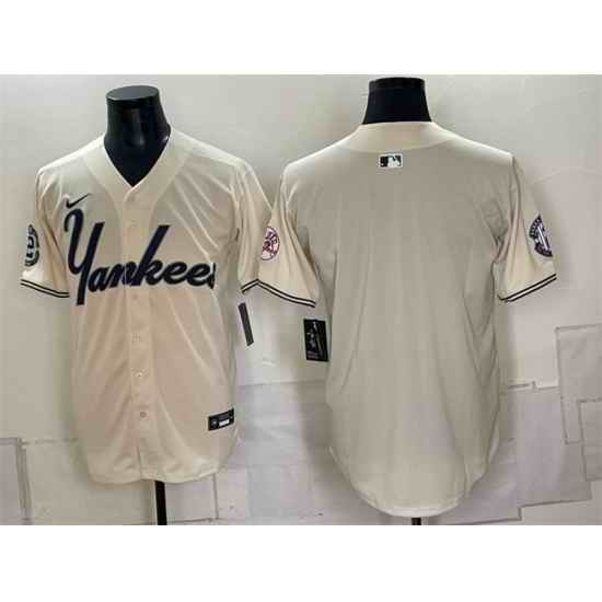 Men New York Yankees Blank Cream Limited Stitched Baseball Jersey