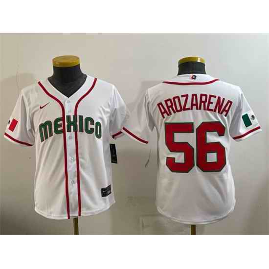 Youth Mexico Baseball  56 Randy Arozarena White 2026 World Baseball Classic Home Stadium Stitched Baseball Jersey