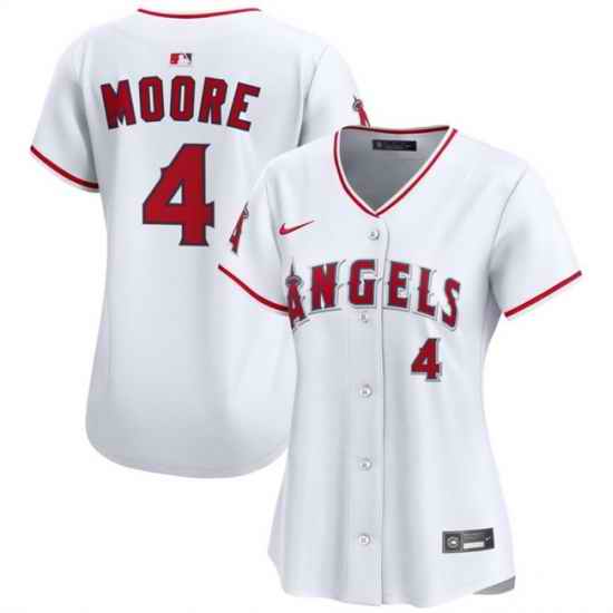 Women Los Angeles Angels 4 Christian Moore White Home Stitched Baseball Jersey