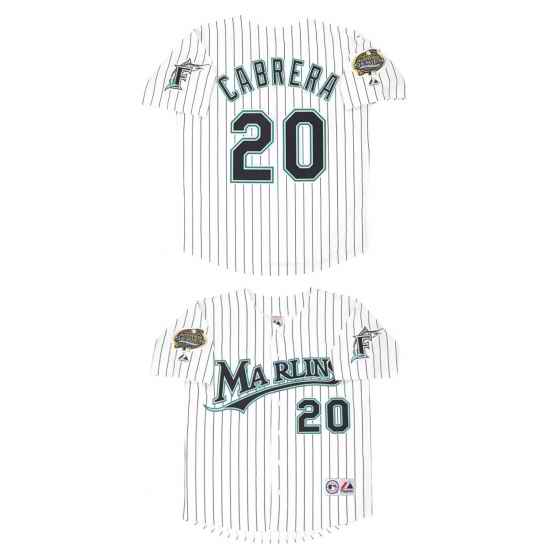 Men Miami Marlins 20 Miguel Cabrera White 2003 Throwback Stitched Baseball Jersey