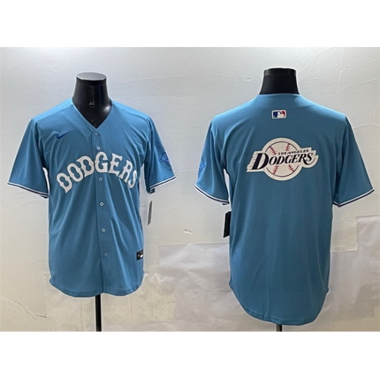 Men Los Angeles Dodgers Team Big Logo Light Blue Limited Stitched Baseball Jersey