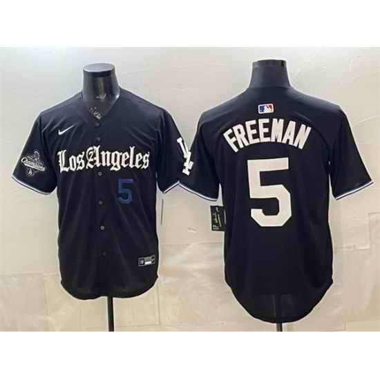 Men Los Angeles Dodgers  5 Freddie Freeman Black 2025 World Series Champions Patch  Gothic Edition  Vapor Premier Limited Stitched Baseball Jersey
