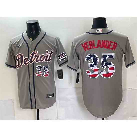 Men Detroit Tigers 35 Justin Verlander Grey 2026 USA 250 Fourth of July Stitched Baseball Jersey