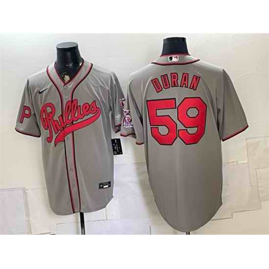 Men Philadelphia Phillies  59 Jhoan Duran Gray 2026 Field of Dreams Stadium Stitched Baseball Jersey