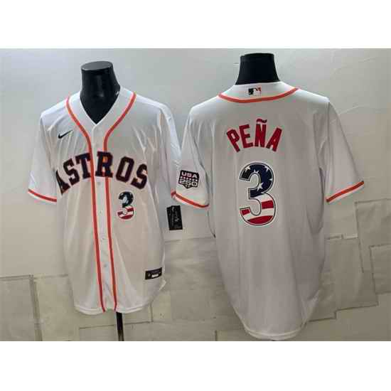 Men Houston Astros 3 Jeremy Pena White USA 250 Fourth of July Home Stitched Baseball Jersey