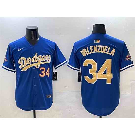 Men Los Angeles Dodgers 34 Fernando Valenzuela Royal 2025 Gold Collection Limited Stitched Baseball Jersey