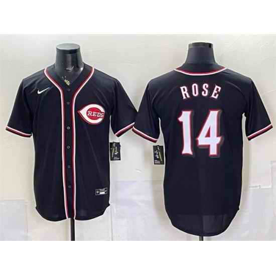Men Cincinnati Reds  14 Pete Rose 2026 Fashion Replica Black Out Stitched Baseball Jersey