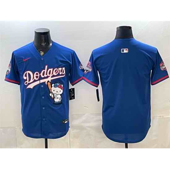Men Los Angeles Dodgers Blank Royal Hello Kitty Night 2025 World Series Champions Patch Stitched Baseball Jersey