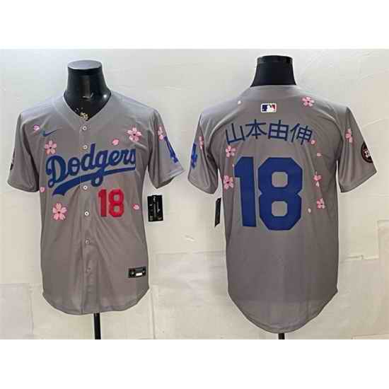 Men Los Angeles Dodgers  18 Yoshinobu Yamamoto Grey 2025 Tokyo Series Limited Stitched Baseball Jersey