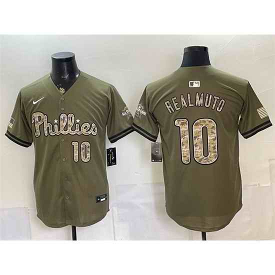 Men Philadelphia Phillies  10 J T  Realmuto Olive 2026 Armed Forces Day Stitched Baseball Jersey