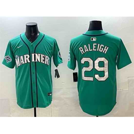 Men Seattle Mariners 29 Cal Raleigh Aqua With 2025 AL West Division Champions Patch Limited Stitched jersey