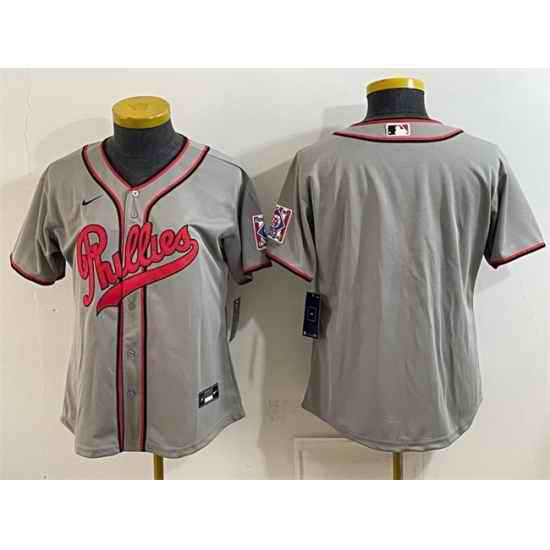 Women Philadelphia Phillies Blank Gray 2026 Field of Dreams Stadium Stitched Baseball Jersey Run Small