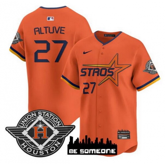 Men Houston Astros 27 Jose Altuve Orange 2025 City Connect Limited Stitched Baseball Jersey