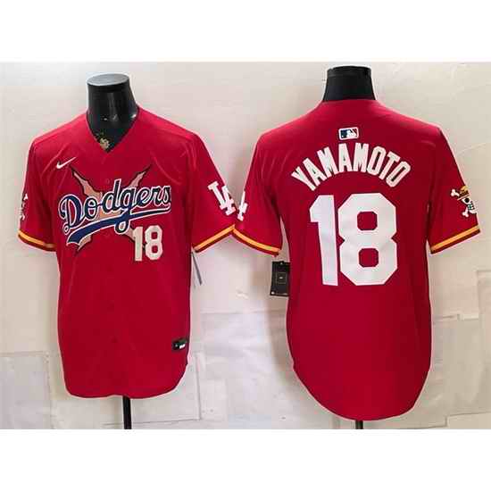 Men Los Angeles Dodgers x One Piece  18 Yoshinobu Yamamoto Red Vapor Premier Limited Stitched Baseball Jersey