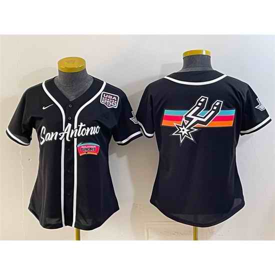 Women San Antonio Spurs Team Big Logo Black USA 250  Patch City Edition Stitched