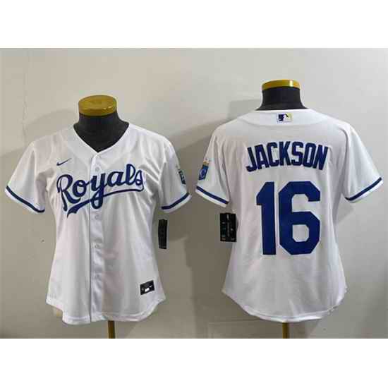 Women Kansas City Royals 16 Bo Jackson White Cool Base Stitched Jersey