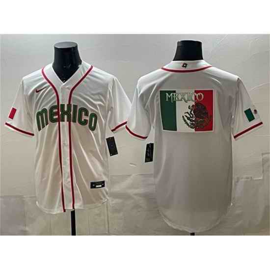 Men Mexico Baseball Team Big Logo White 2026 World Baseball Classic Home Stadium Stitched Jersey