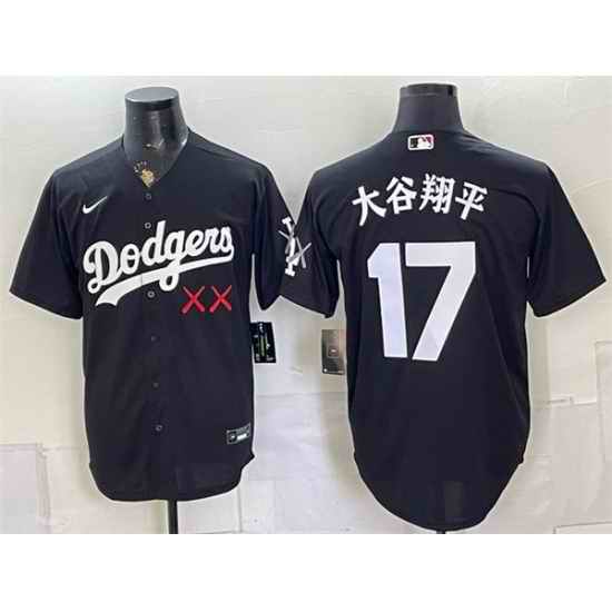 Men Los Angeles Dodgers x KAWS  17 Shohei Ohtani Black Vapor Premier Limited Stitched Baseball Jersey