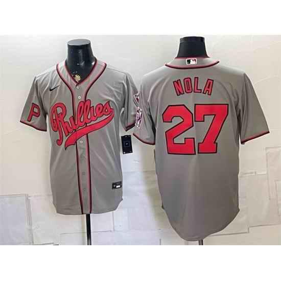 Men Philadelphia Phillies  27 Aaron Nola Gray 2026 Field of Dreams Stadium Stitched Baseball Jersey