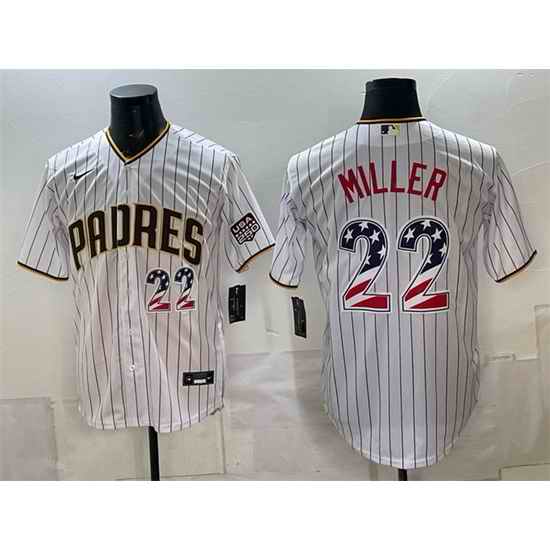 Men San Diego Padres  22 Mason Miller White USA 250 Fourth of July Home Stitched Baseball Jersey