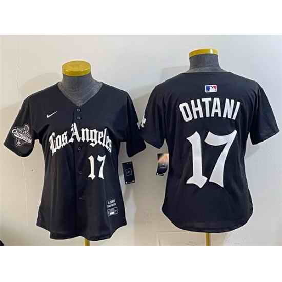 Women Los Angeles Dodgers 17 Shohei Ohtani Black 2025 World Series Champions LA Gothic Edition Limited Stitched Baseball Jersey