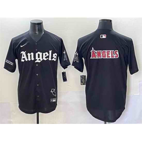Men Los Angeles Angels Team Big Logo Black  27Gothic Halo Edition 27 Vapor Limited Stitched Baseball Jersey