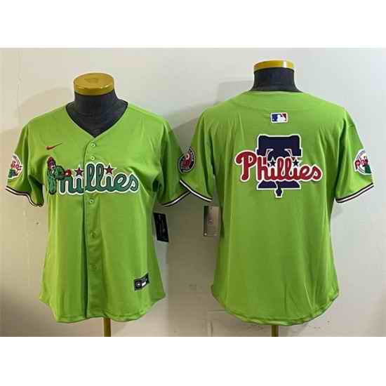 Women Philadelphia Phillies Team Big Logo Light Green Phanatic Limited Stitched Jersey