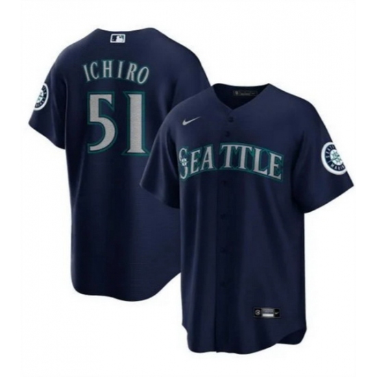 Men Seattle Mariners 51 Ichiro Suzuki Navy Cool Base Stitched Baseball Jersey