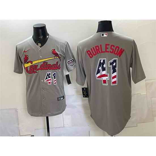 Men St  Louis Cardinals  41 Alec Burleson Grey USA 250 Fourth of July Stitched Baseball Jersey