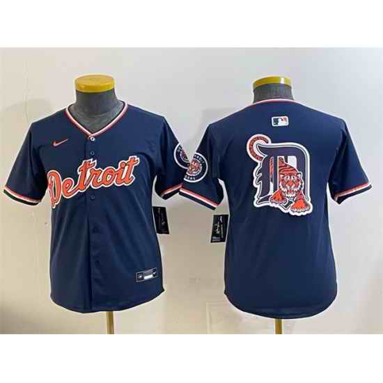 Youth Detroit Tigers Team Big Logo Navy 2026 Alternate Vapor Premier Limited Stitched Baseball Jersey