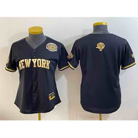 Women New York Knicks Blank Black Gold 2026 Finals  Eastern Conference Champions Patch Stitched Baseball Jersey