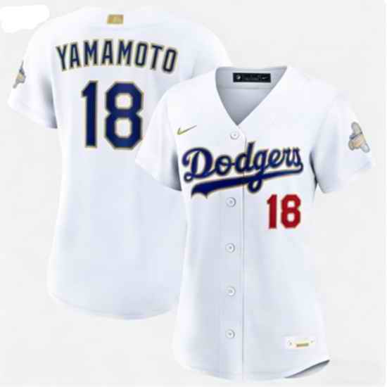 Women Los Angeles Dodgers Yoshinobu Yamamoto #18 Nike White 2026 Gold Collection Stadium Jersey