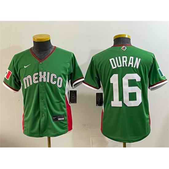 Youth Mexico Baseball  16 Jarren Duran Green 2026 World Baseball Classic Stadium Stitched Baseball Jersey