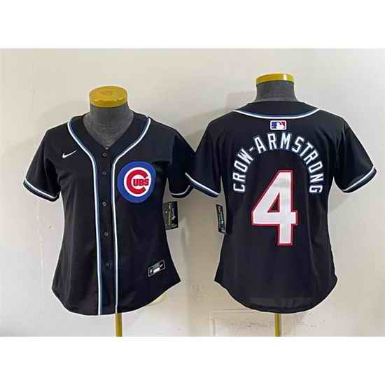 Youth Chicago Cubs  4 Pete Crow Armstrong 2026 Fashion Replica Black Out Stitched Baseball Jersey