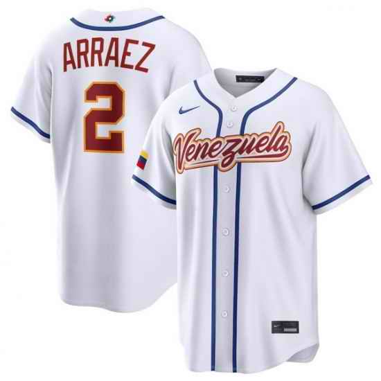 Men Venezuela Baseball  2 Luis Arraez White 2026 World Baseball Classic Home Stadium Stitched Jersey
