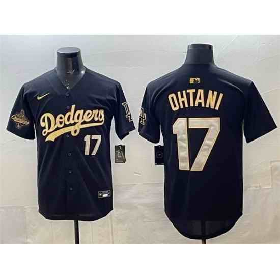 Men Los Angeles Dodgers 17 Shohei Ohtani Black Gold 2025 World Series Champions Patch Limited Stitched Baseball Jersey