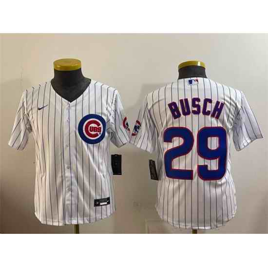 Youth Chicago Cubs 29 Michael Busch White Cool Base Stitched Baseball Jersey