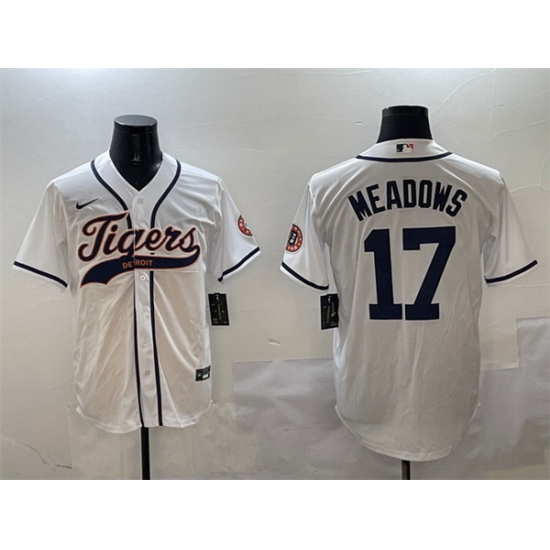 Men Detroit Tigers 17 Parker Meadows Orange With Patch Cool Base Stitched Baseball Jersey