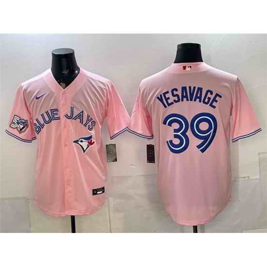 Men Toronto Blue Jays  39 Trey Yesavage Pink 50 Seasons Patch Stitched Baseball Jersey
