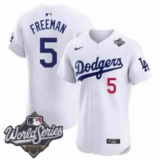 Men Los Angeles Dodgers 5 Freddie Freeman 2025 World Series Cool Base Stitched Baseball Jersey White
