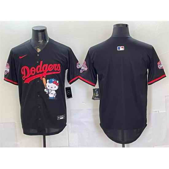 Men Los Angeles Dodgers Blank Black Hello Kitty Night 2025 World Series Champions Patch Stitched Baseball Jersey
